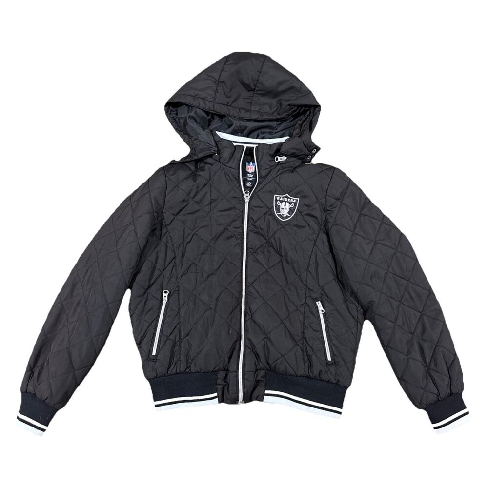 NFL Team Raiders Jacket G-lll Women’s Lg Black Quilted Embroidered Full Zipper